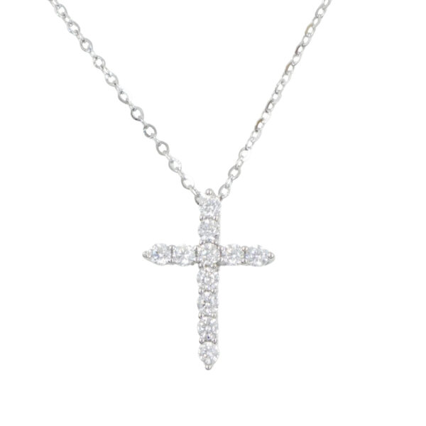 Sterling Silver Necklace with pendant cross shape with zircons – Rhodium Color