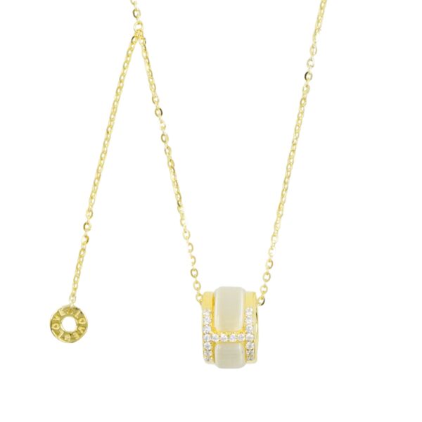 Sterling Silver Necklace with pendant with mother of pearl and zircons – Golden Color