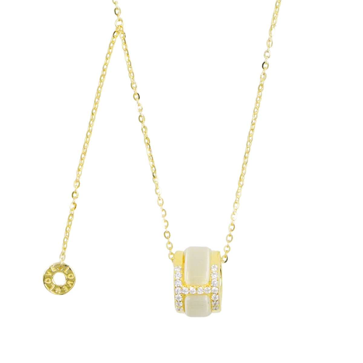Sterling Silver Necklace with pendant with mother of pearl and zircons – Golden Color