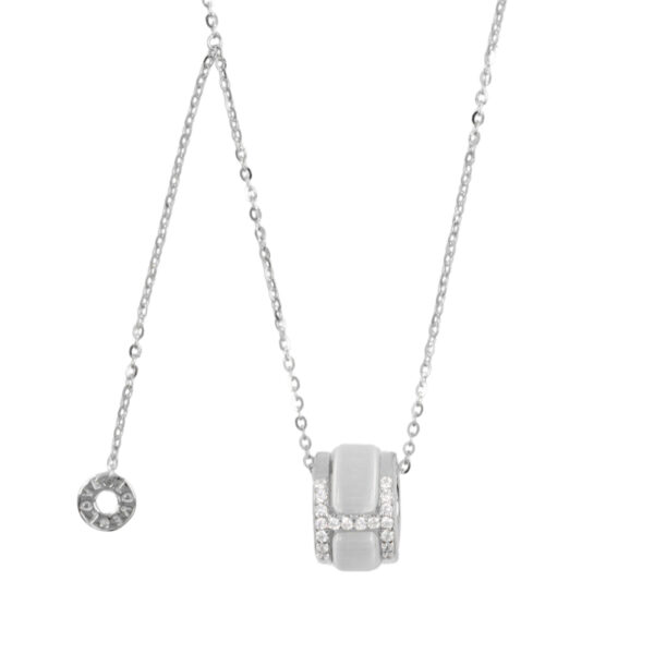 Sterling Silver Necklace with pendant with mother of pearl and zircons – Rhodium Color