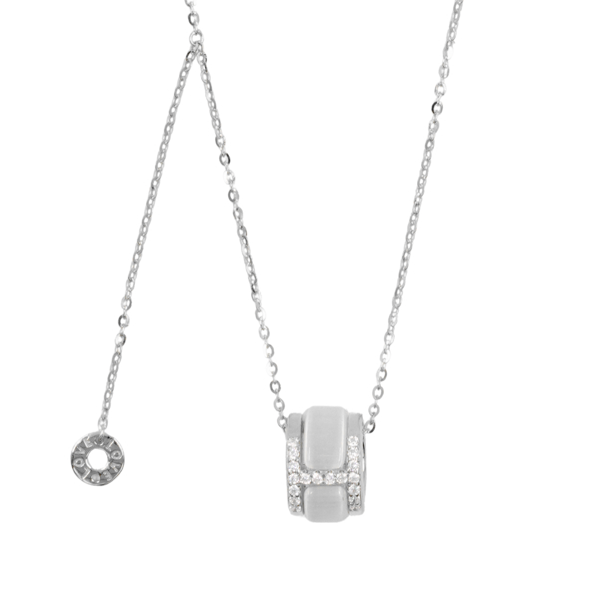Sterling Silver Necklace with pendant with mother of pearl and zircons – Rhodium Color