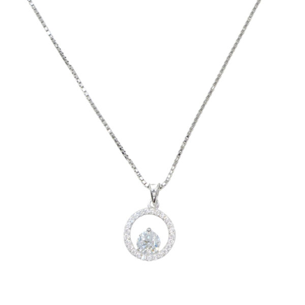 Sterling Silver Necklace with pendant with zircons – Rhodium Color