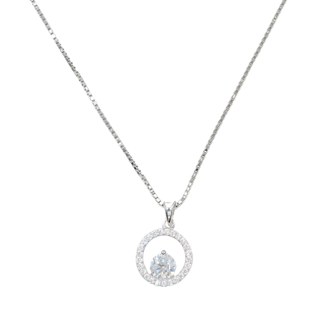 Sterling Silver Necklace with pendant with zircons – Rhodium Color