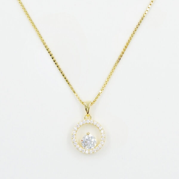 Sterling Silver Necklace with pendant with zircons – Golden Color