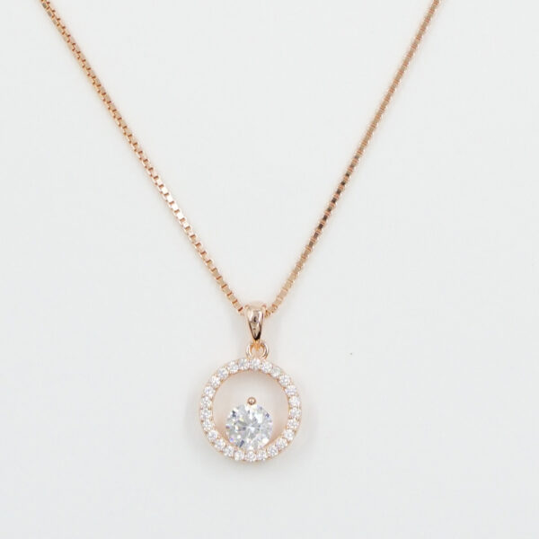 Sterling Silver Necklace with pendant with zircons – Rose Color