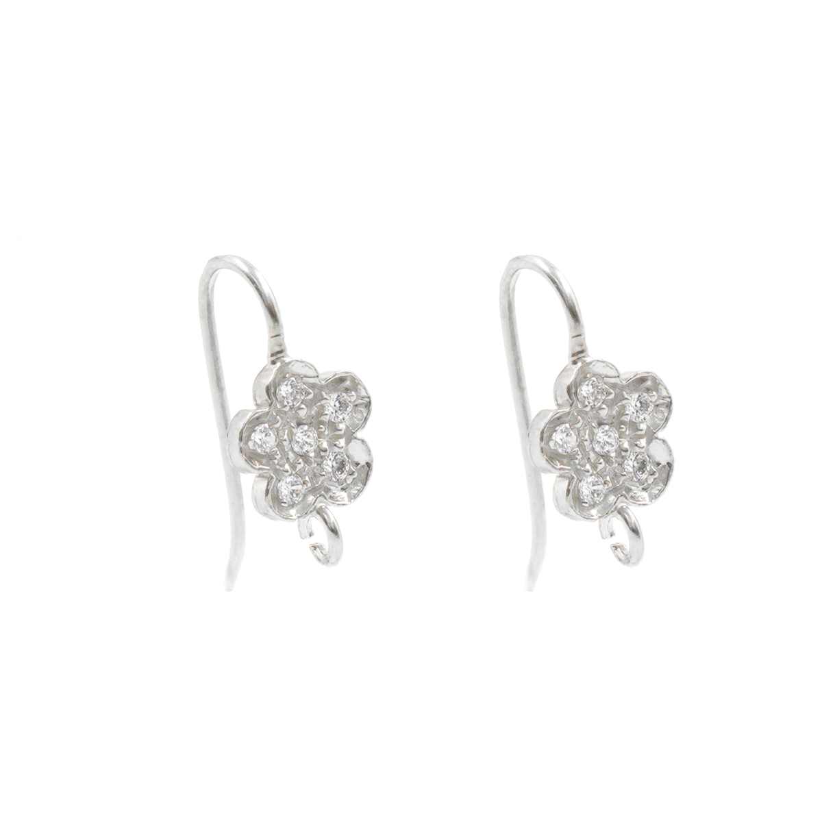Sterling silver earrings flower shape with zircons size 8x8mm with hooks