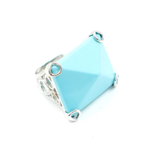 Sterling Silver Ring with recon turquoise 22x30mm - Platinum Color