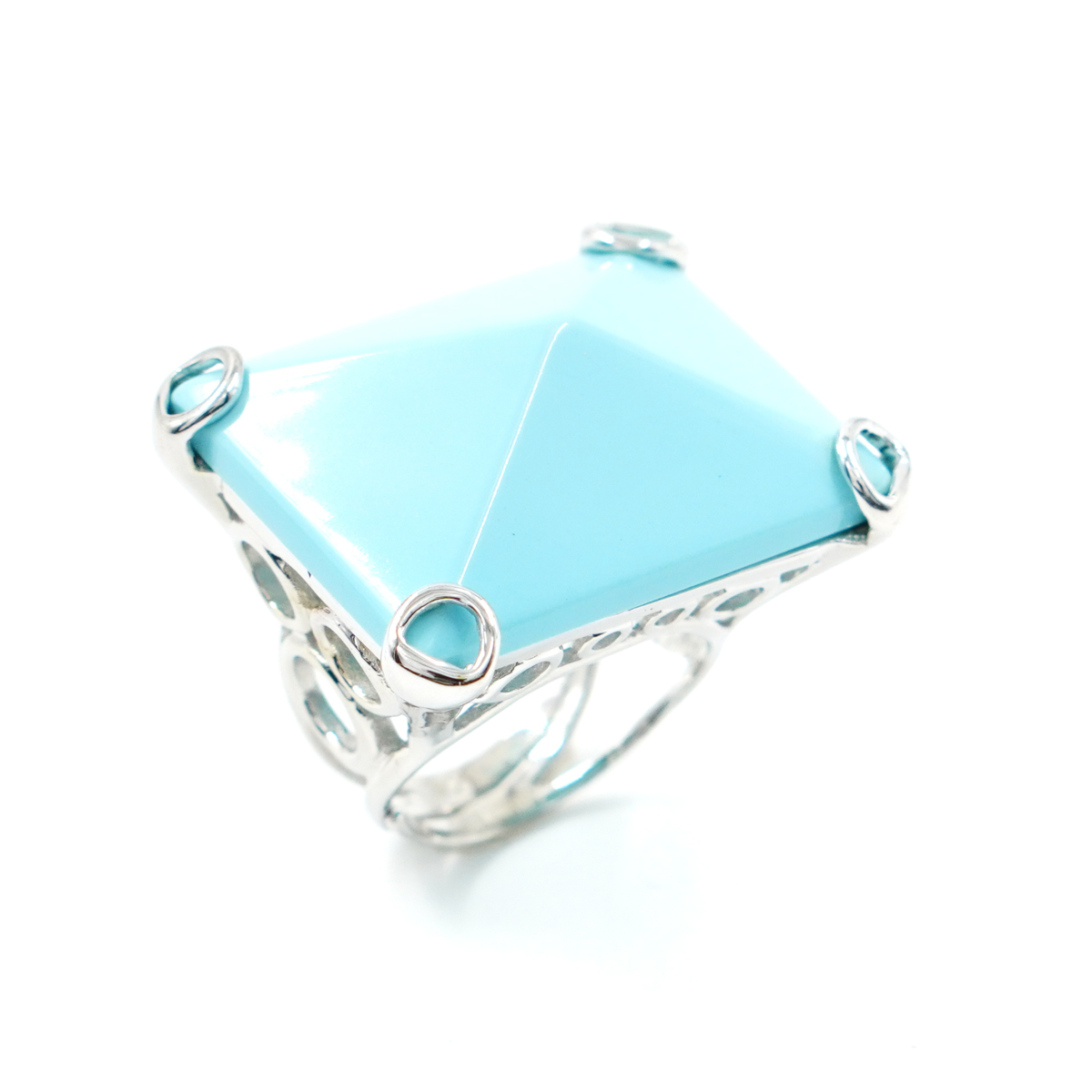 Anello in argento con pasta di turchese a piramide 22x30mm - Platinato - immagine 2