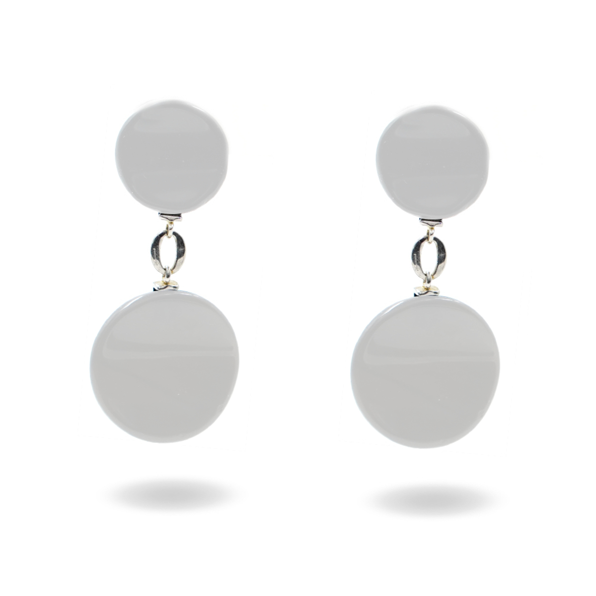 Sterling Silver Earrings with white agate disk