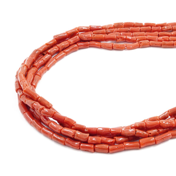 Mediterranean coral strands cylinder shape 8x4mm to 12x4mm