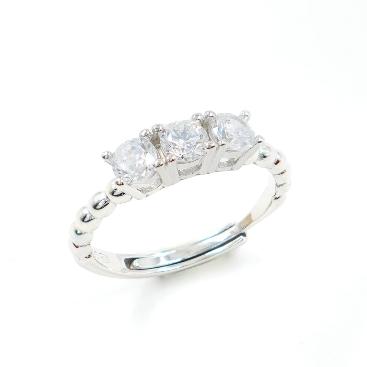 Sterling Silver Trilogy ring with white zircons – Rhodium Color