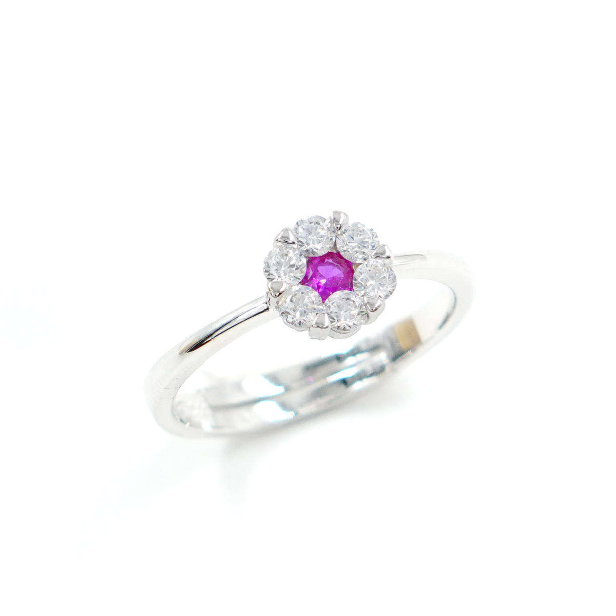 Sterling Silver ring wiht white and red zircons - Rhodium Color