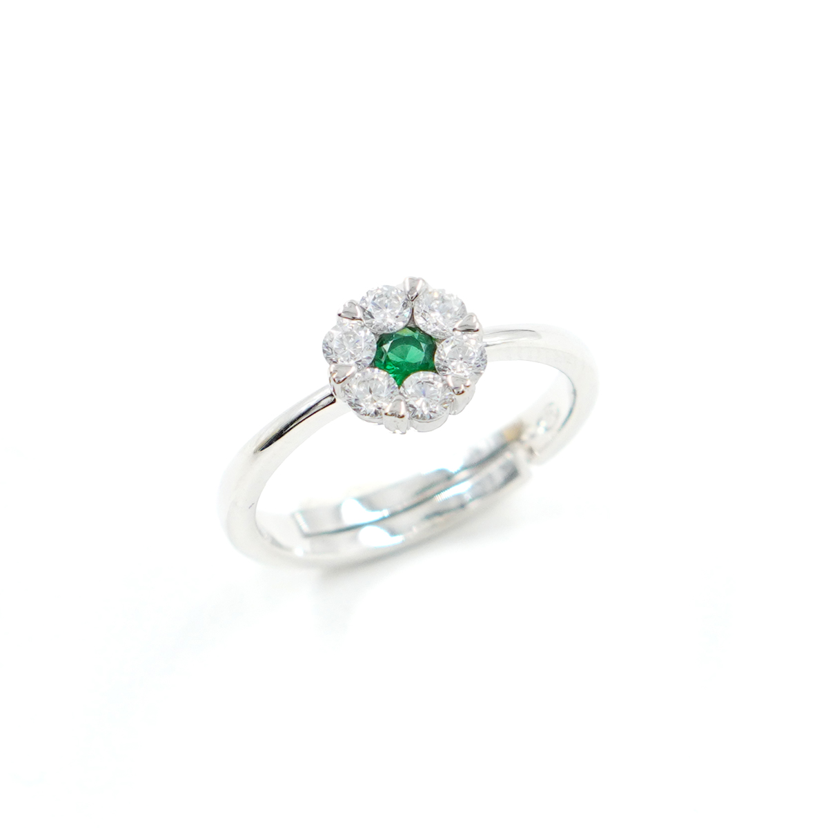 Sterling Silver ring wiht white and green zircons - Rhodium Color
