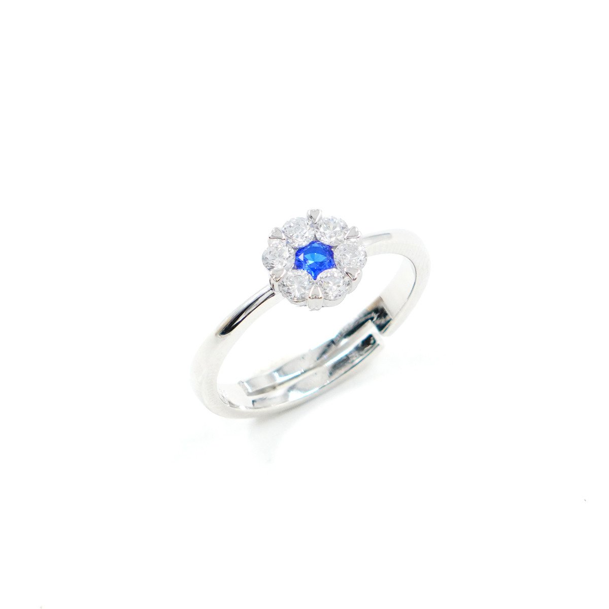 Sterling Silver ring wiht white and blue zircons - Rhodium Color