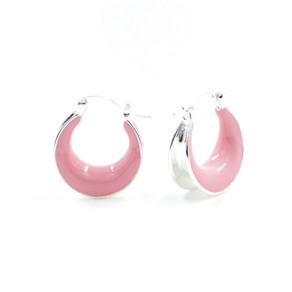 Sterling Silver earrings pink enamelled ring shape – Silver Color
