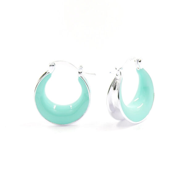 Sterling Silver earrings green enamelled ring shape – Silver Color