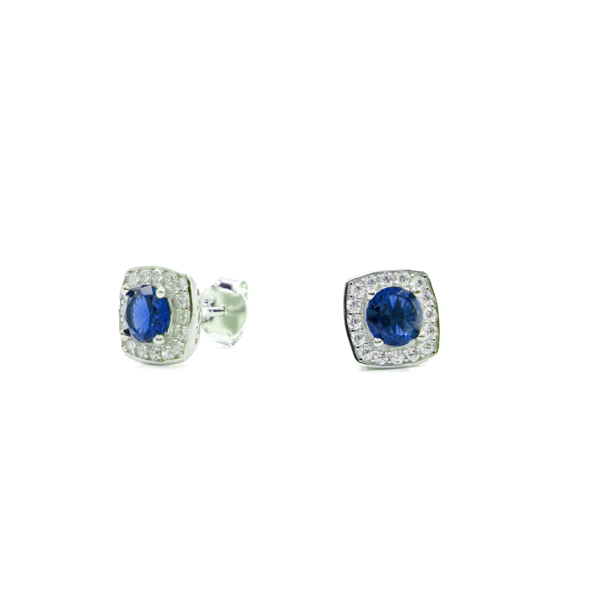 Sterling Silver earrings with blue and white zircons – Rhodium Color