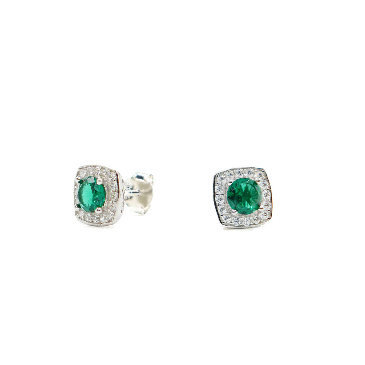 Sterling Silver earrings with green and white zircons – Rhodium Color