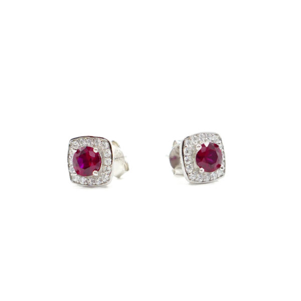 Sterling Silver earrings with red and white zircons – Rhodium Color