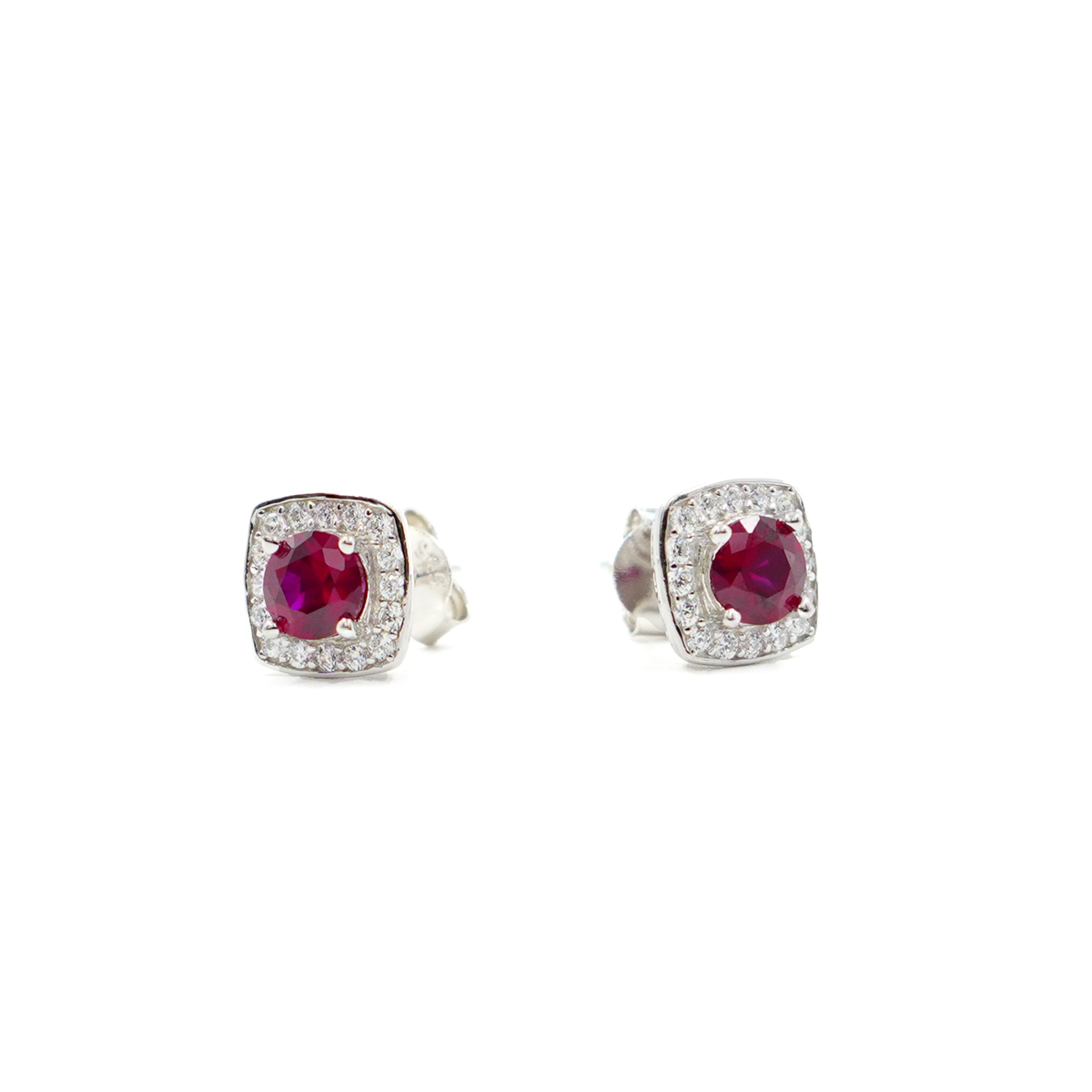 Sterling Silver earrings with red and white zircons – Rhodium Color