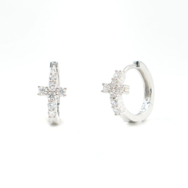 Sterling Silver earrings with zirconed cross ring shape size 12mm – Rhodium Color