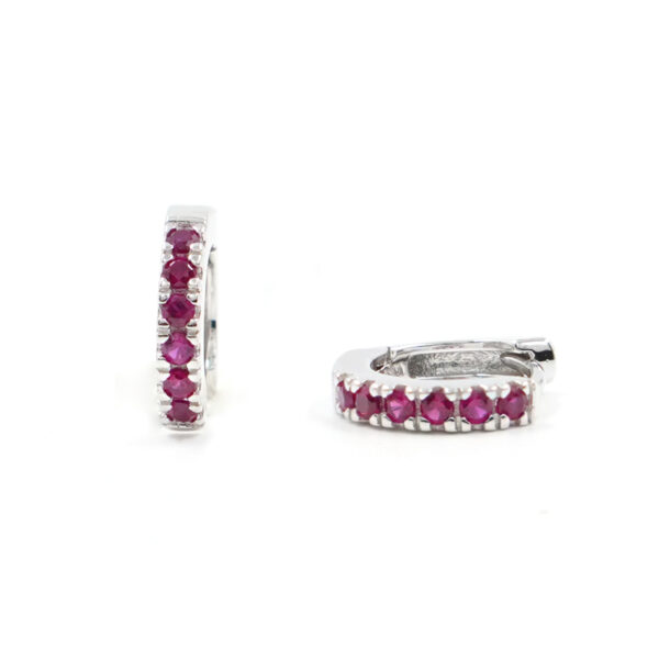 Sterling Siver earrings ring shape with white and red zircons size 11mm - Rhodium Color