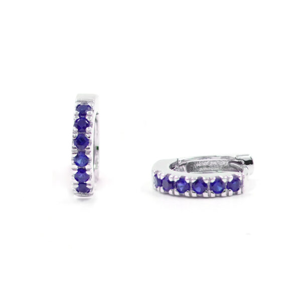 Sterling Siver earrings ring shape with white and blue zircons size 11mm - Rhodium Color