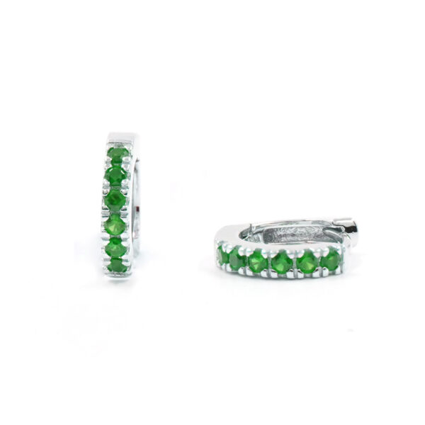 Sterling Siver earrings ring shape with white and green zircons size 11mm - Rhodium Color