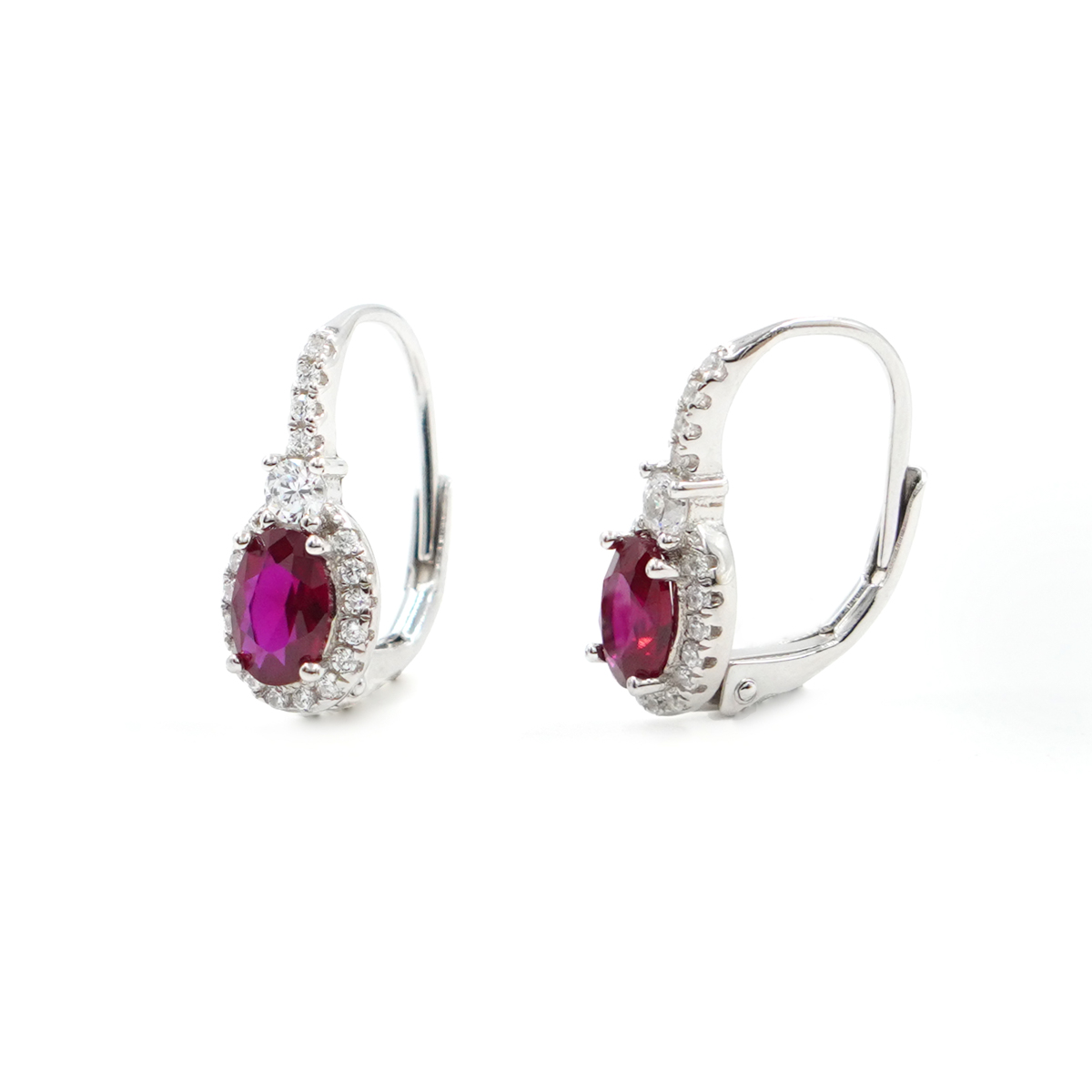 Sterling Siver earrings with white andh red zircons – Rhodium Color
