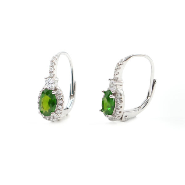 Sterling Siver earrings with white and green zircons – Rhodium Color