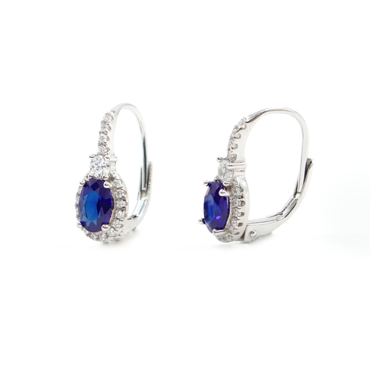 Sterling Siver earrings with white and blue zircons – Rhodium Color