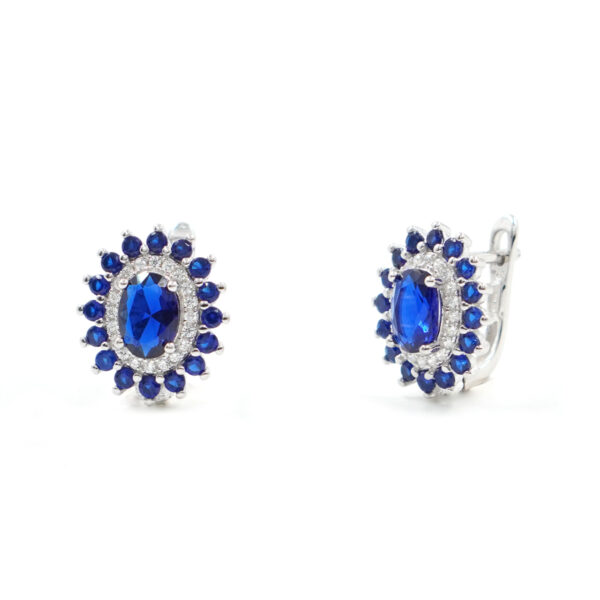 Sterling Siver halo model earrings white and blue with zircons – Rhodium Color