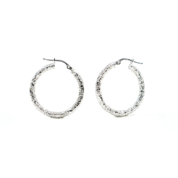 Sterling Silver hammered earrings ring shape size 26mm – Rhodium Color