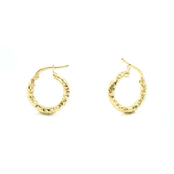 Sterling Silver hammered earrings ring shape size 15mm – Golden Color