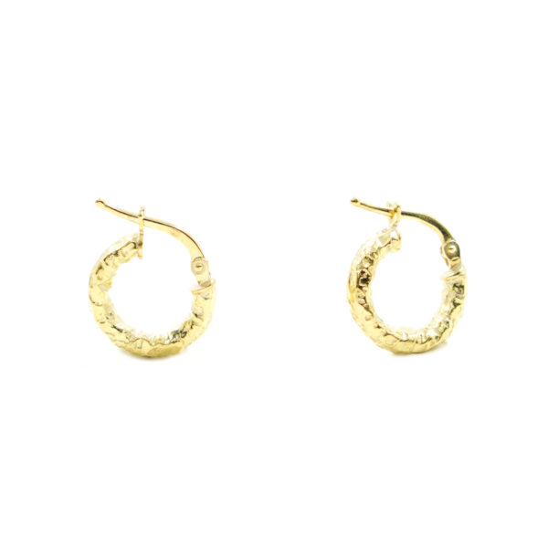 Sterling Silver hammered earrings ring shape size 14mm – Golden Color
