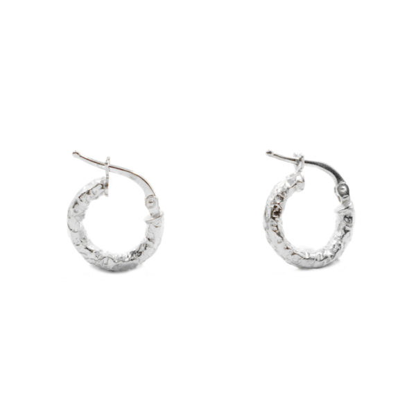 Sterling Silver hammered earrings ring shape size 14mm – Rhodium Color