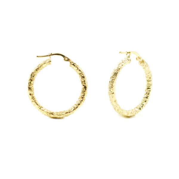 Sterling Silver hammered earrings ring shape size 26mm – Golden Color
