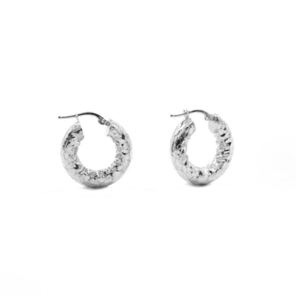 Sterling Silver hammered earrings ring shape size 22mm – Rhodium Color