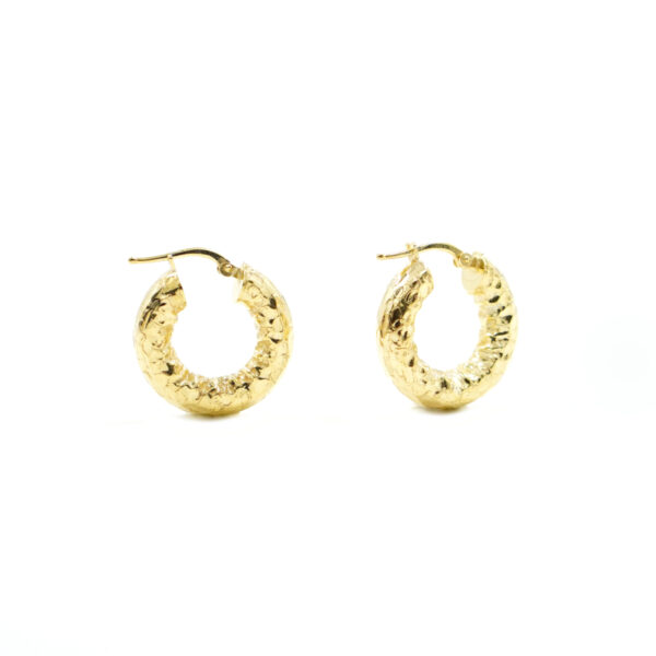 Sterling Silver hammered earrings ring shape size 22mm – Golden Color