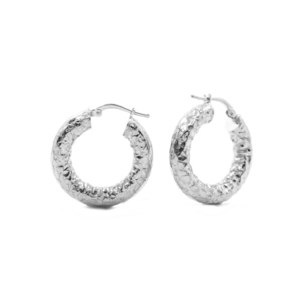 Sterling Silver hammered earrings ring shape size 25mm – Rhodium Color