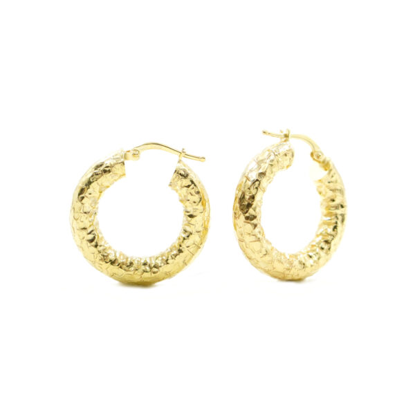 Sterling Silver hammered earrings ring shape size 25mm – Golden Color