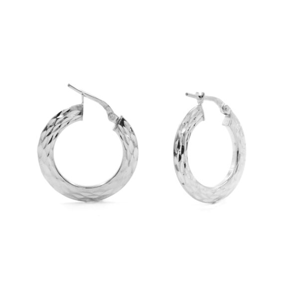 Sterling Silver earrings diamond surface ring shape size 23mm – Rhodium Color