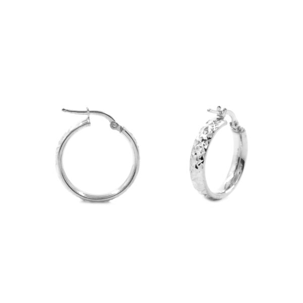 Sterling Silver earrings diamond surface band ring shape size 20mm – Rhodium Color