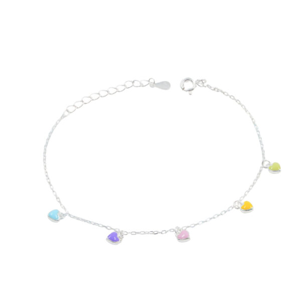 Sterling Silver bracelet with enamelled hearts – Silver Color