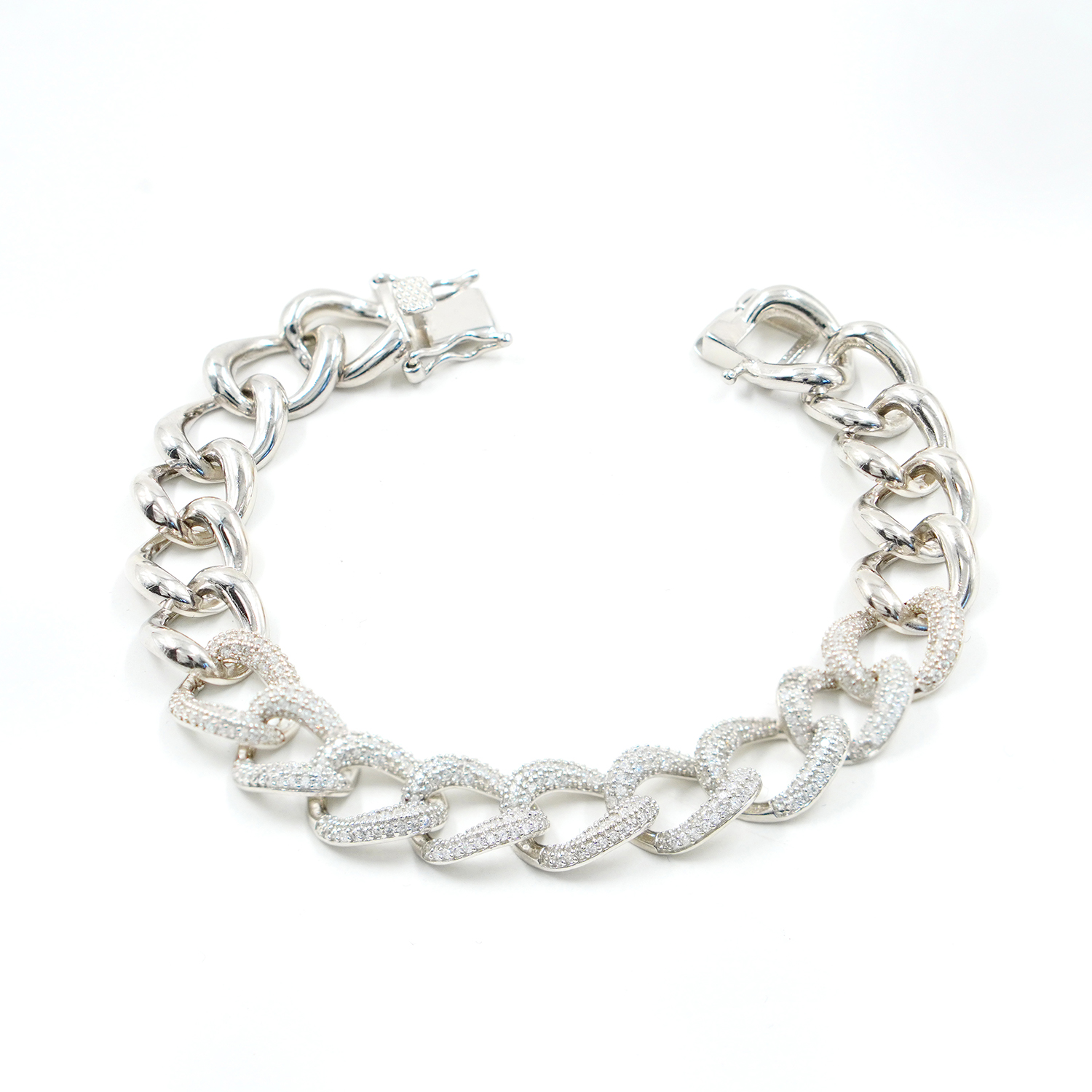 Sterling Siver bracelet chain model with zircons – Rhodium Color