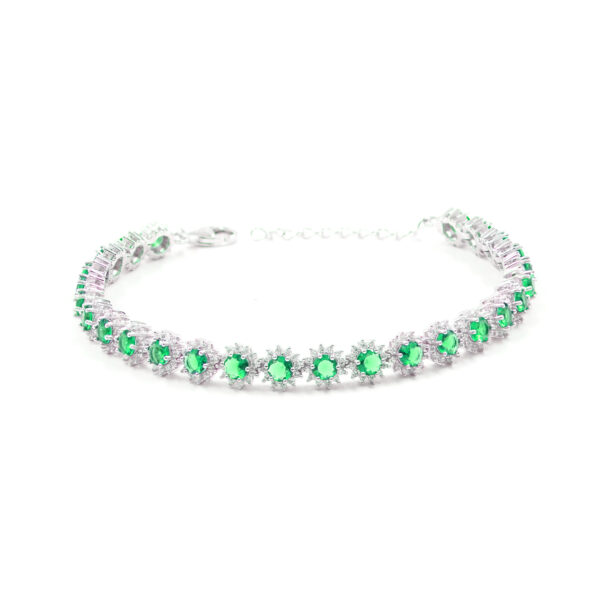 Sterling Silver bracelet with green and white zircons - Rhodium Color – <strong>Length 16cm</strong>