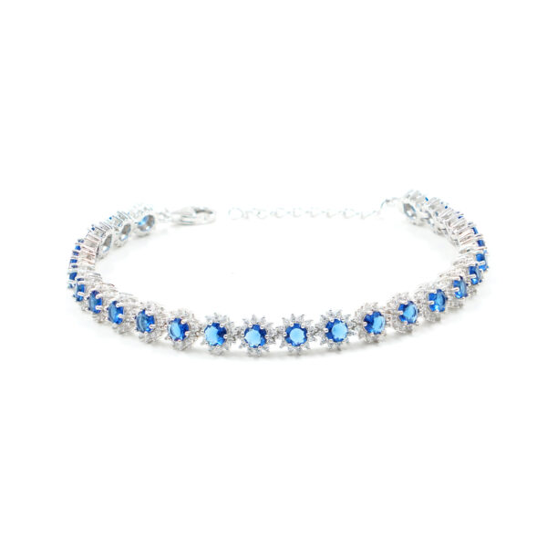 Sterling Silver bracelet with blue and white zircons - Rhodium Color – <strong>Length 16cm</strong>