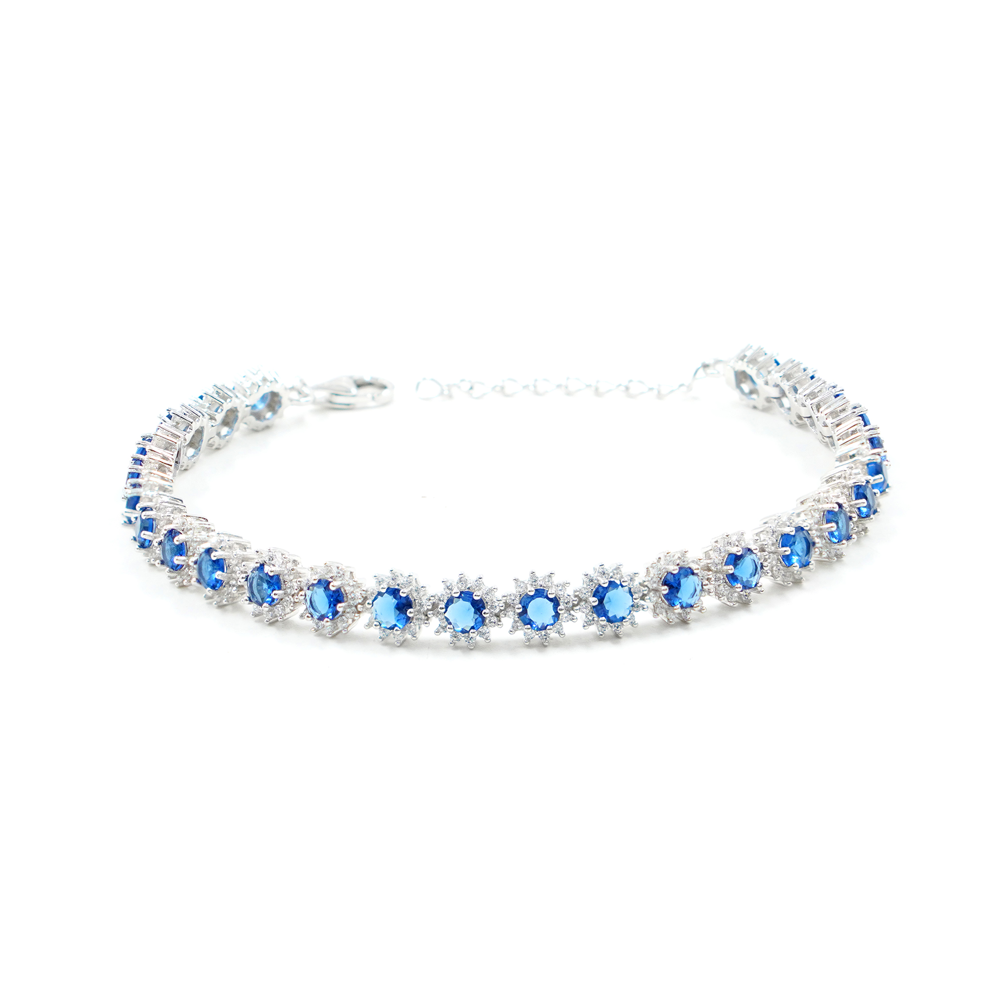 Sterling Silver bracelet with blue and white zircons - Rhodium Color – <strong>Length 16cm</strong>