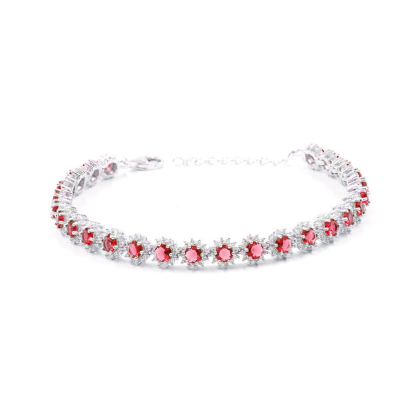 Sterling Silver bracelet with red and white zircons - Rhodium Color – <strong>Length 16cm</strong>