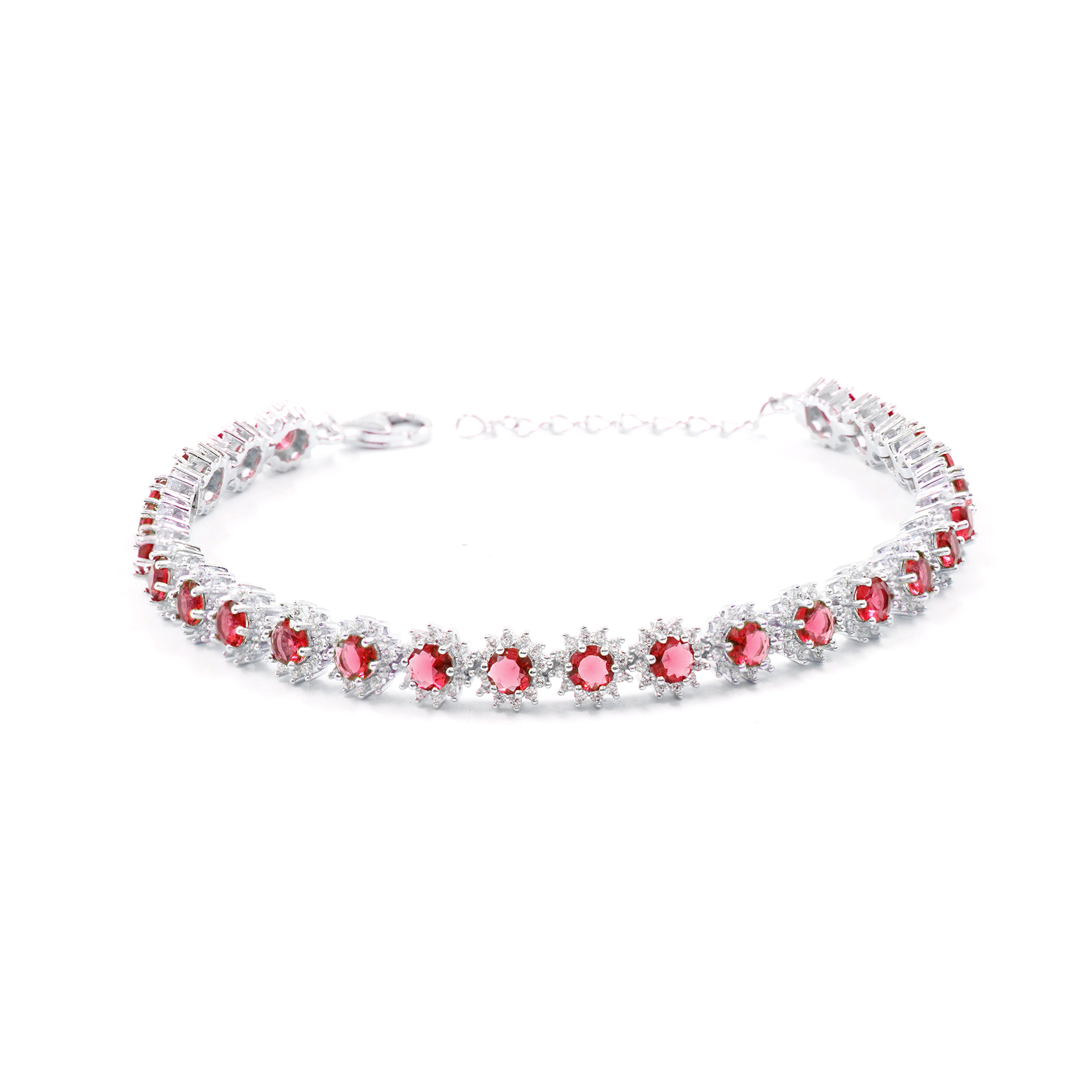 Sterling Silver bracelet with red and white zircons - Rhodium Color – <strong>Length 16cm</strong>
